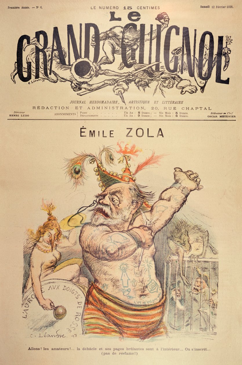 Caricatura di Emile Zola (1840-1902) illustrazione per la copertina di 