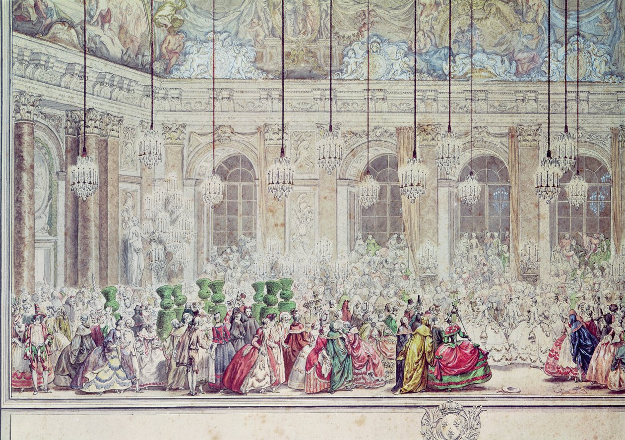 Il Ballo in Maschera alla Galleria degli Specchi in Occasione del Matrimonio del Delfino con Maria Teresa, 17 febbraio 1745 (dettaglio) da Charles Nicolas II Cochin