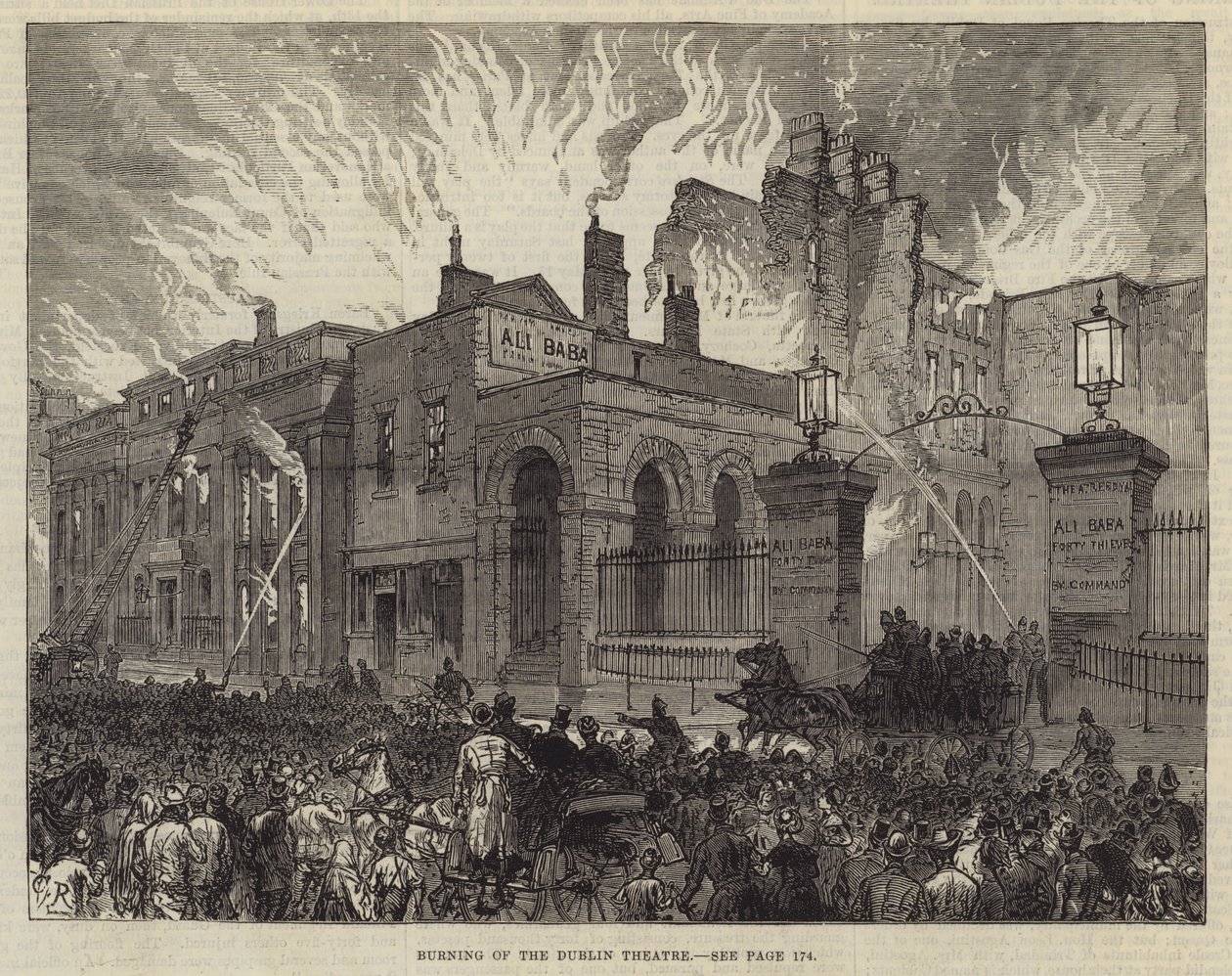 Incendio del Teatro di Dublino da Sir John Charles Robinson