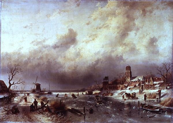 Scena di fiume ghiacciato da Charles Henri Joseph Leickert