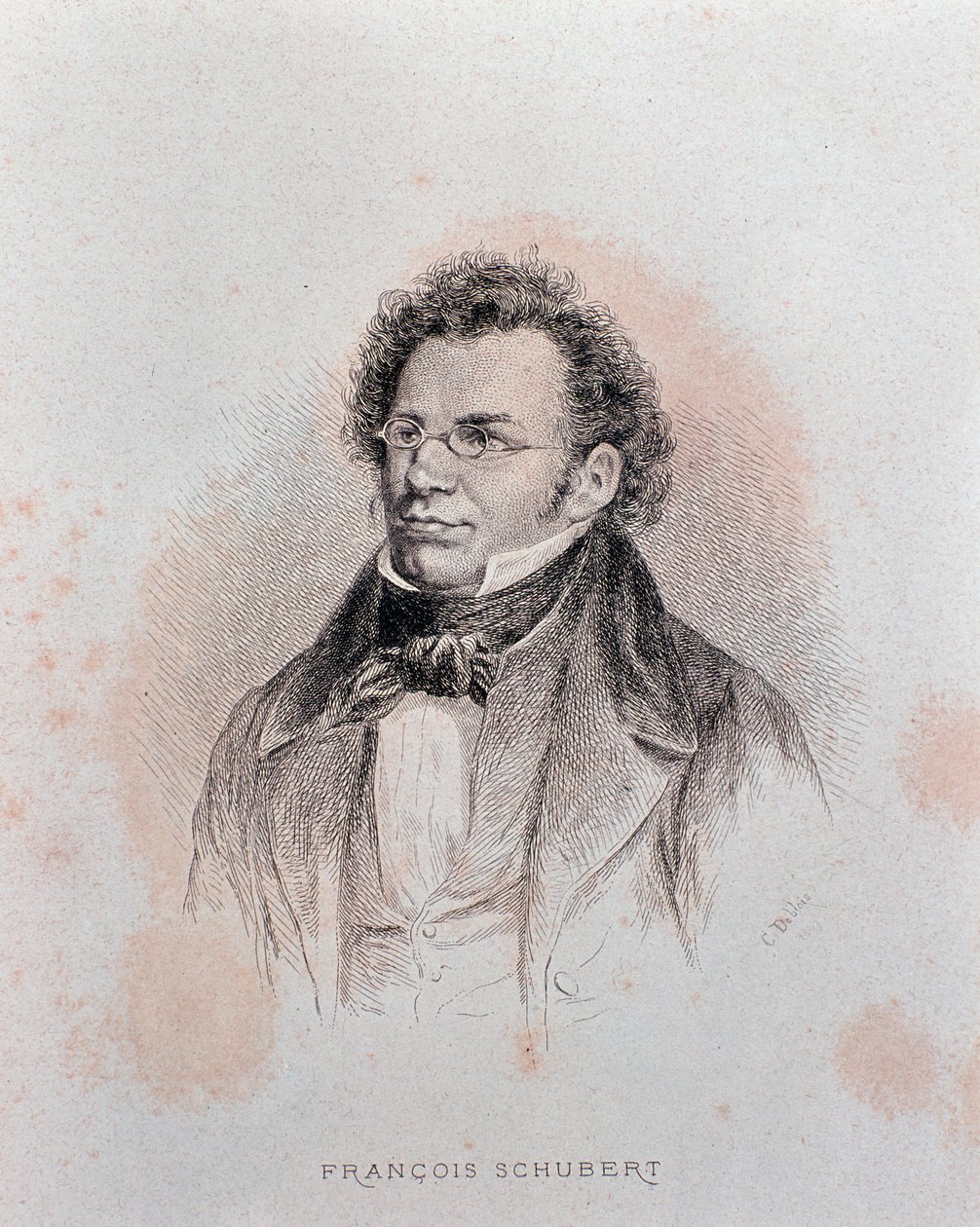 Ritratto di Franz Schubert (incisione) da Charles Alphonse Deblois