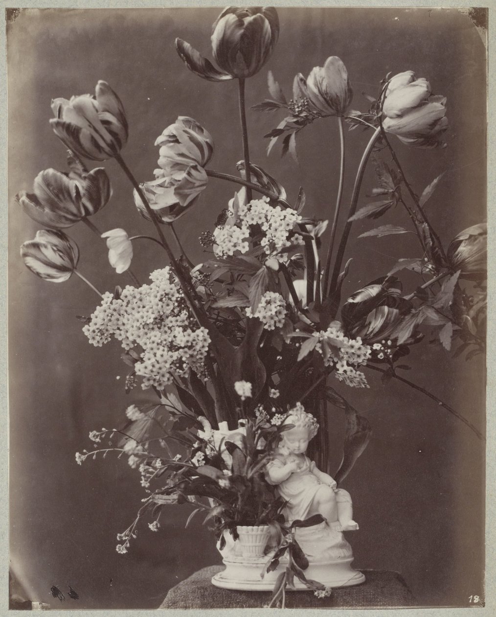 Studio di fiori in vaso con figura di bambino da Charles Aubry (manner of)