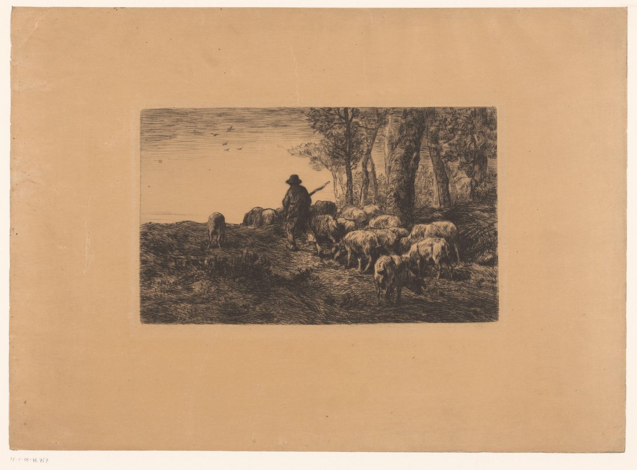 Pastore con gruppo di maiali da Charles Emile Jacque (attributed to)