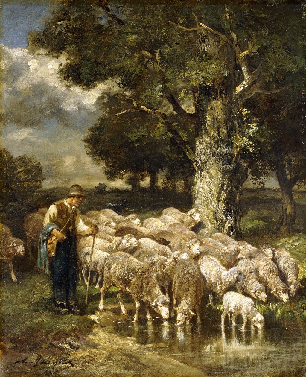 Un pastore che cura il suo gregge da Charles Emile Jacque