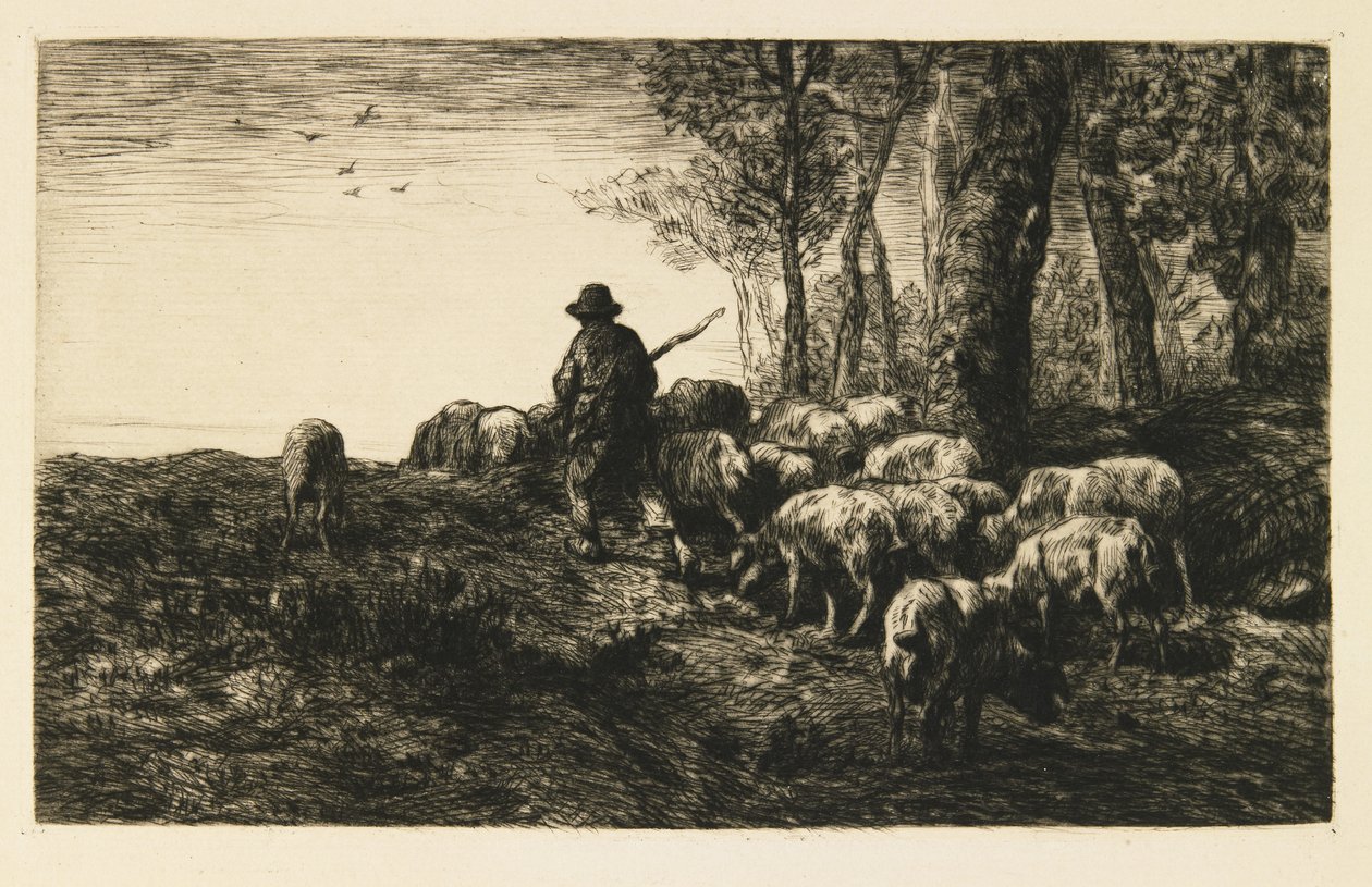 Branco di maiali con porcaro da Charles Emile Jacque