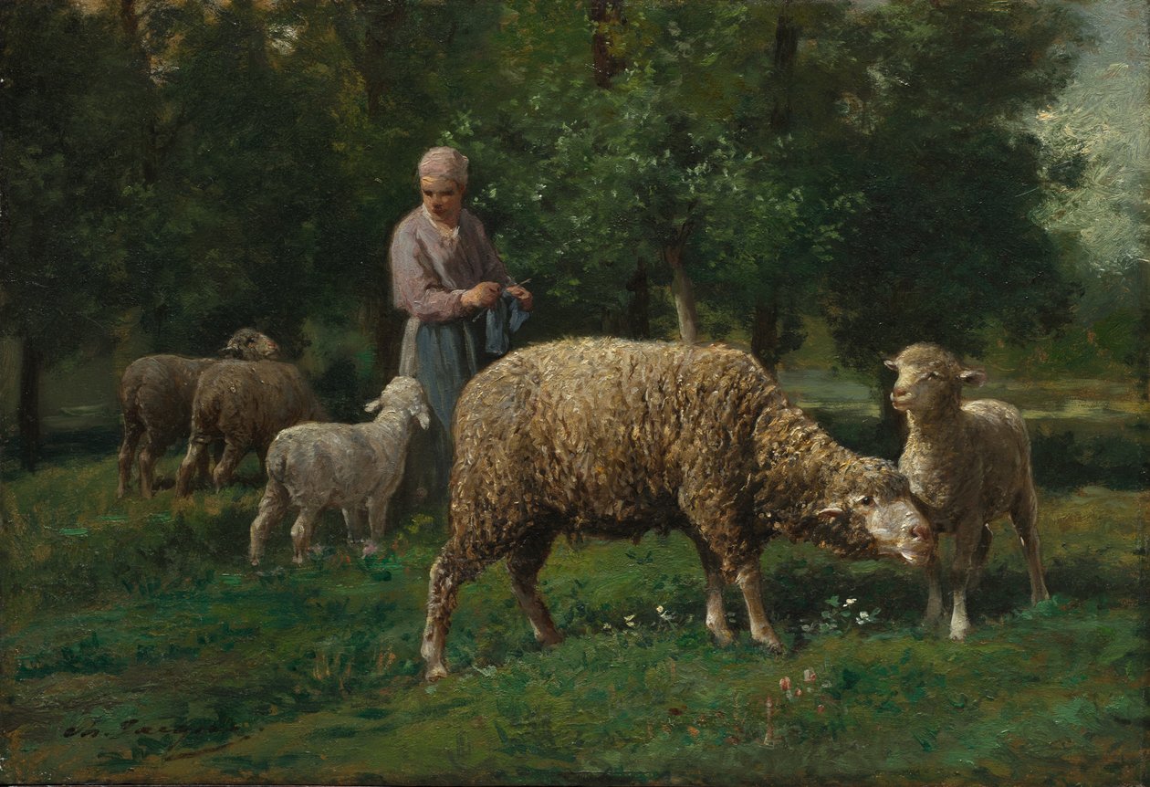Pastorella con pecore da Charles Emile Jacque