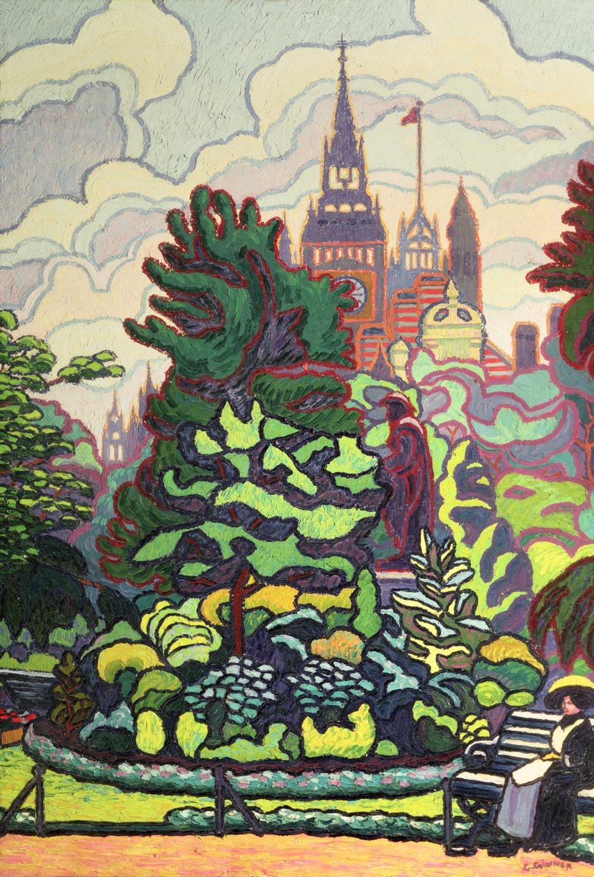 Giardini lungo Victoria Embankment da Charles Ginner