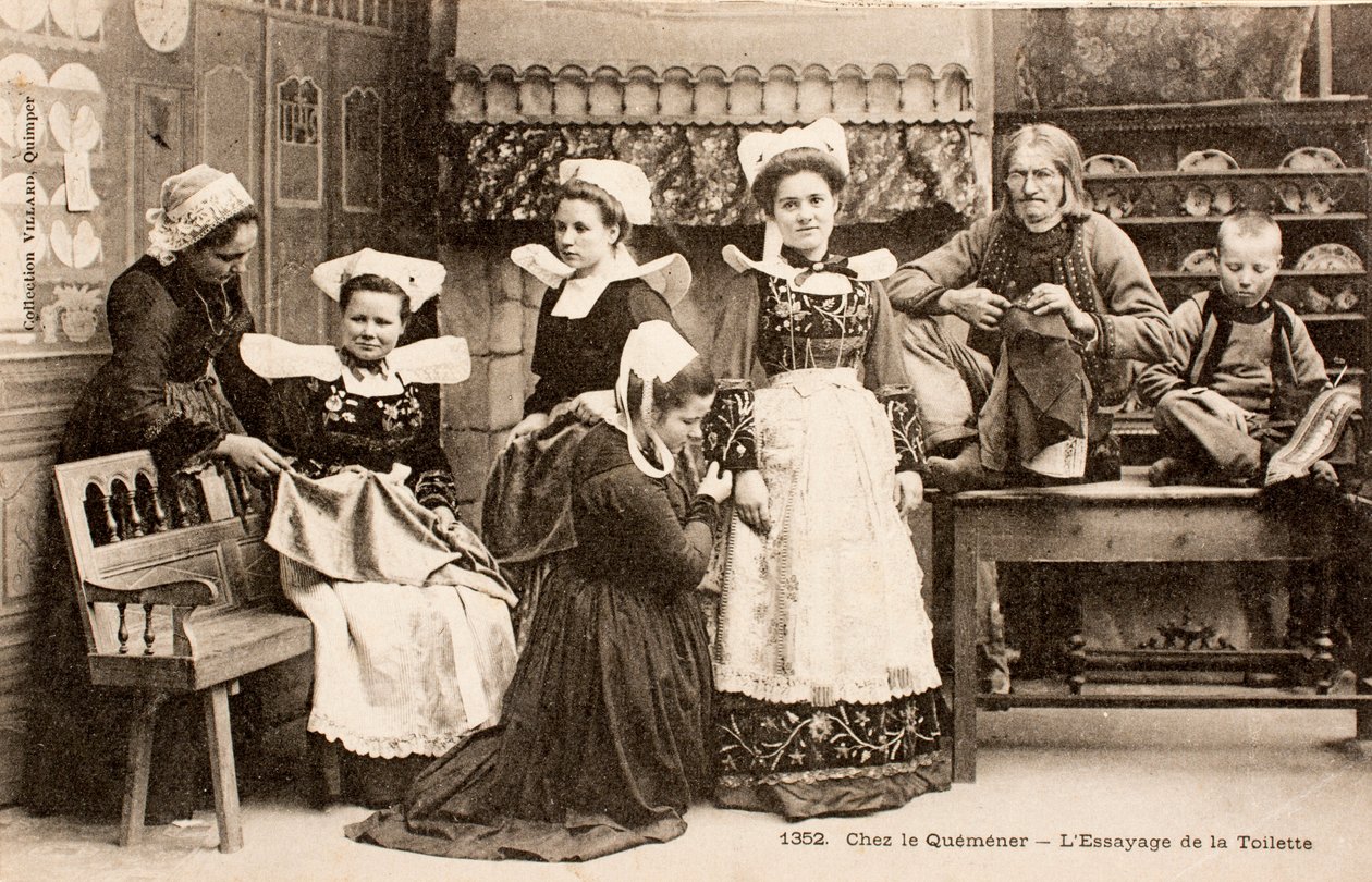 Vecchia cartolina, Famiglia bretone, Bretagna, Francia da Augustus Kollner