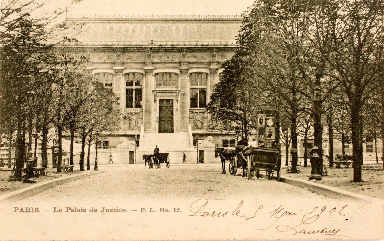 Cartolina, Palais de Justice, Parigi, Senna, Ile de France, Francia da Augustus Kollner