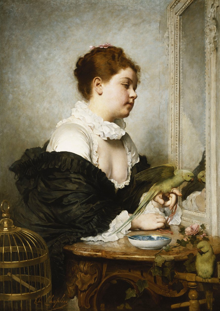 Una giovane ragazza con pappagallini da Charles Joshua Chaplin