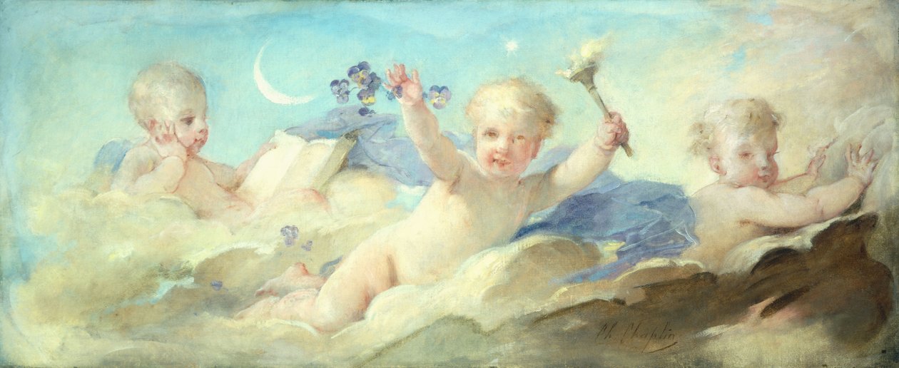Putti che giocano tra le nuvole da Charles Joshua Chaplin
