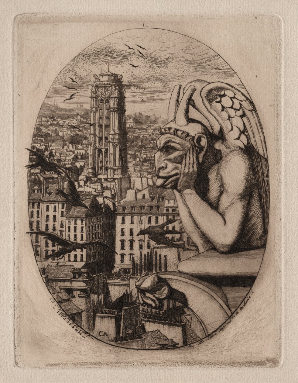 Incisioni di Parigi: La Gargoyle da Charles Meryon