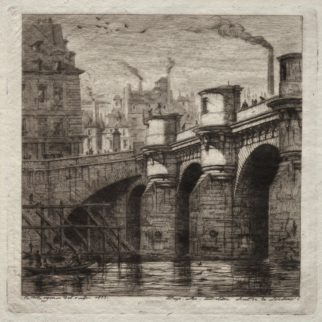 Incisioni di Parigi: Il nuovo ponte da Charles Meryon