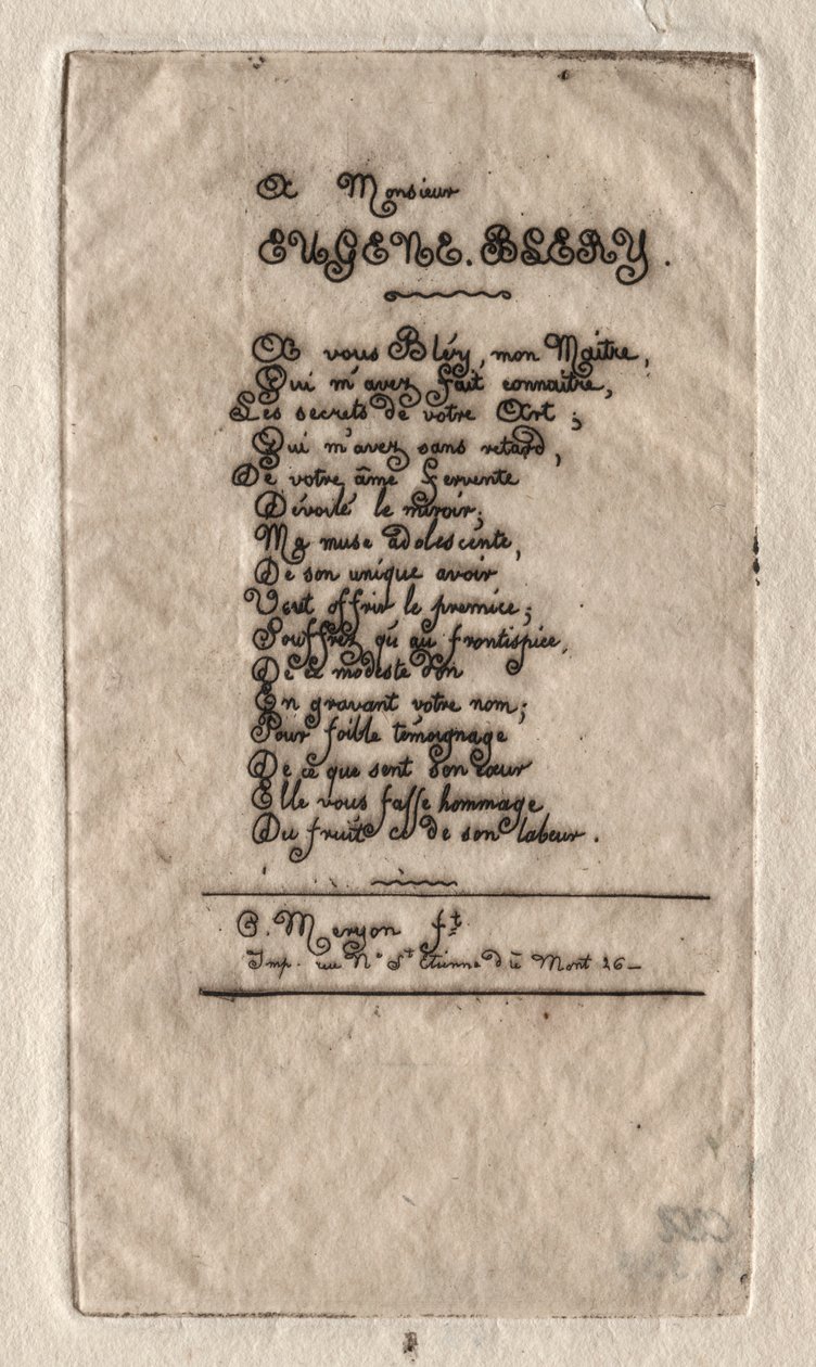 Versi a Eugène Bléry da Charles Meryon