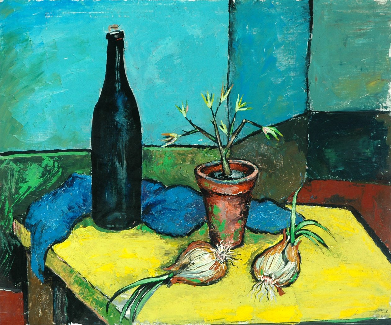 Bottiglia nera e cipolle (olio su tela) da Charles Murray