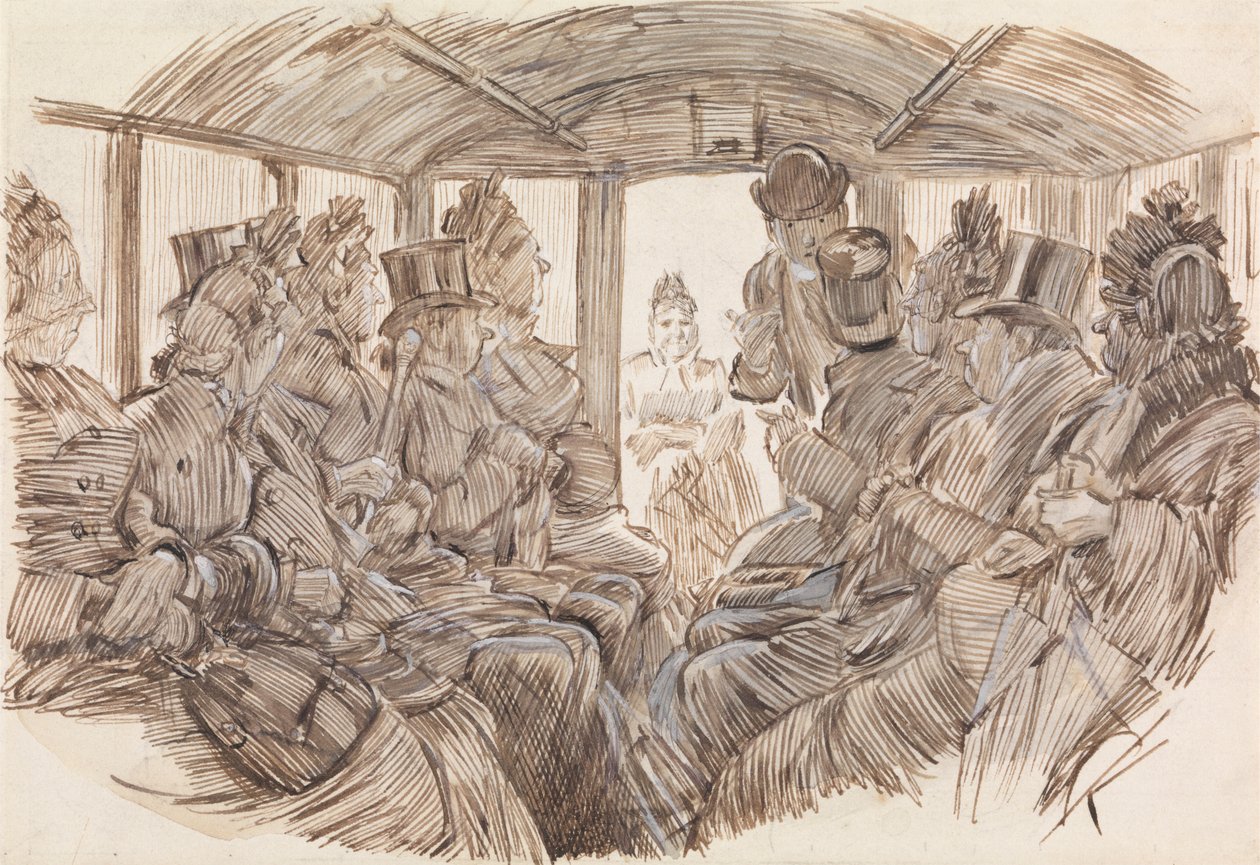 Interno di un autobus da Charles Samuel Keene