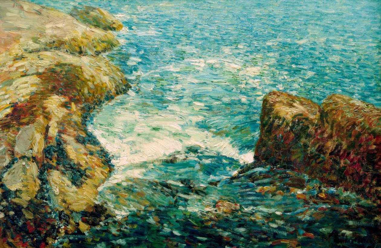 Brandung und Felsen da Childe Hassam