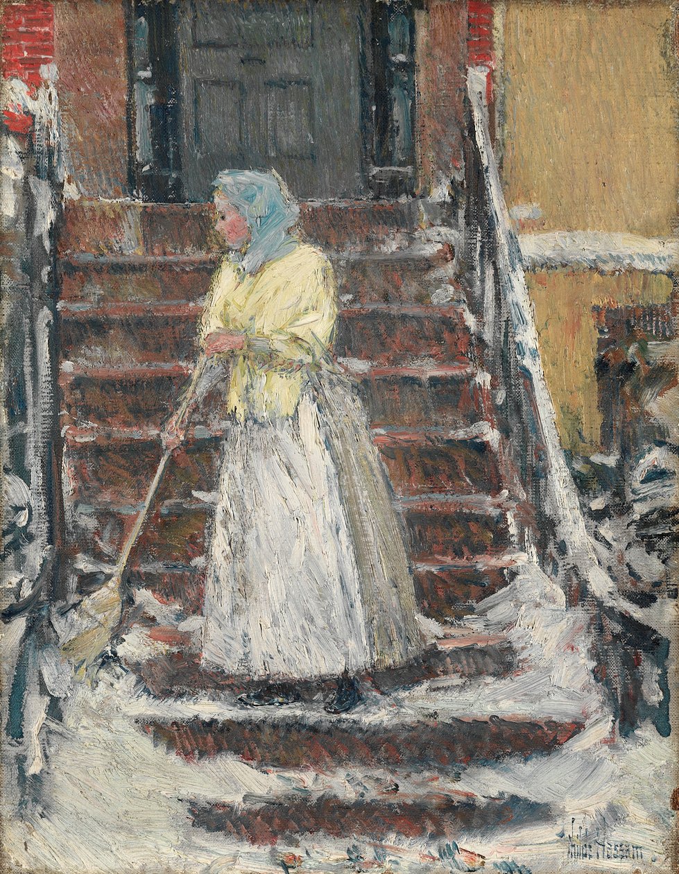 Spazzando la neve, 1890s da Childe Hassam
