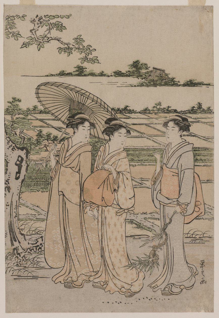 Tre donne che passeggiano in campagna da Chobunsai Eishi