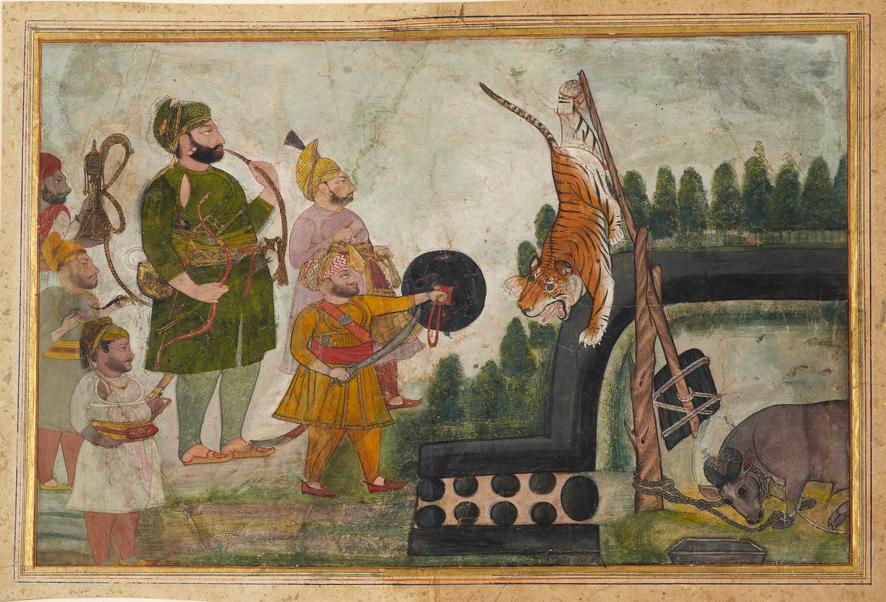 Rawat Gokul Das ispeziona una tigre intrappolata da Chokha