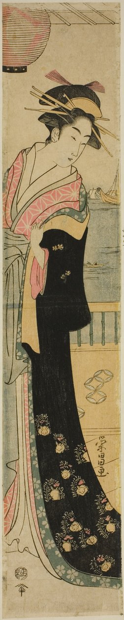 Donne in piedi sulla veranda vicino a un fiume da Chokosai Eisho