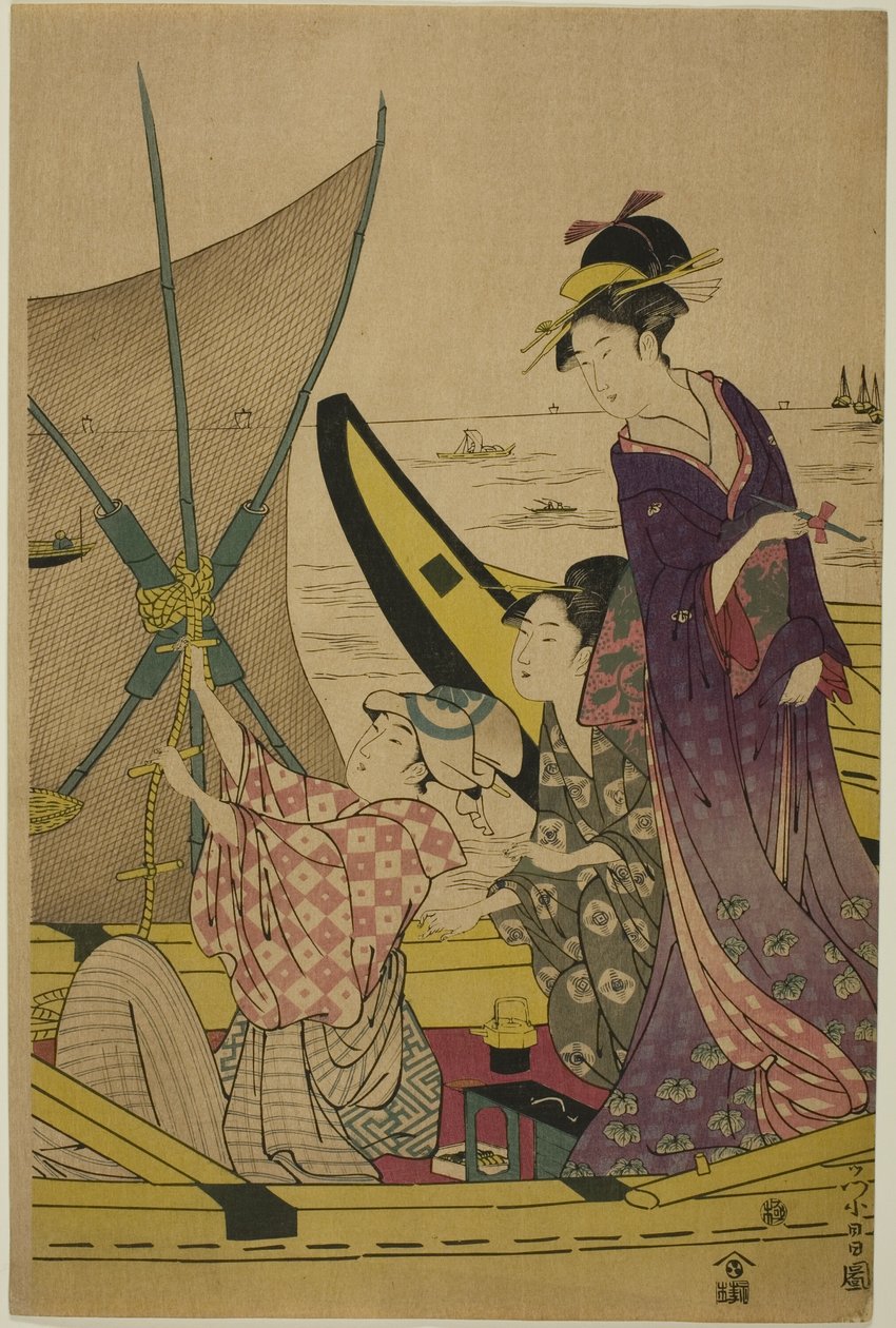 Donne su una barca da pesca da Chokosai Eisho
