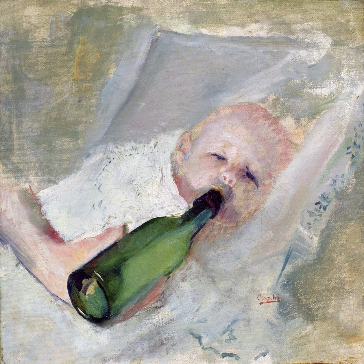 Bambino con biberon da Christian Krohg