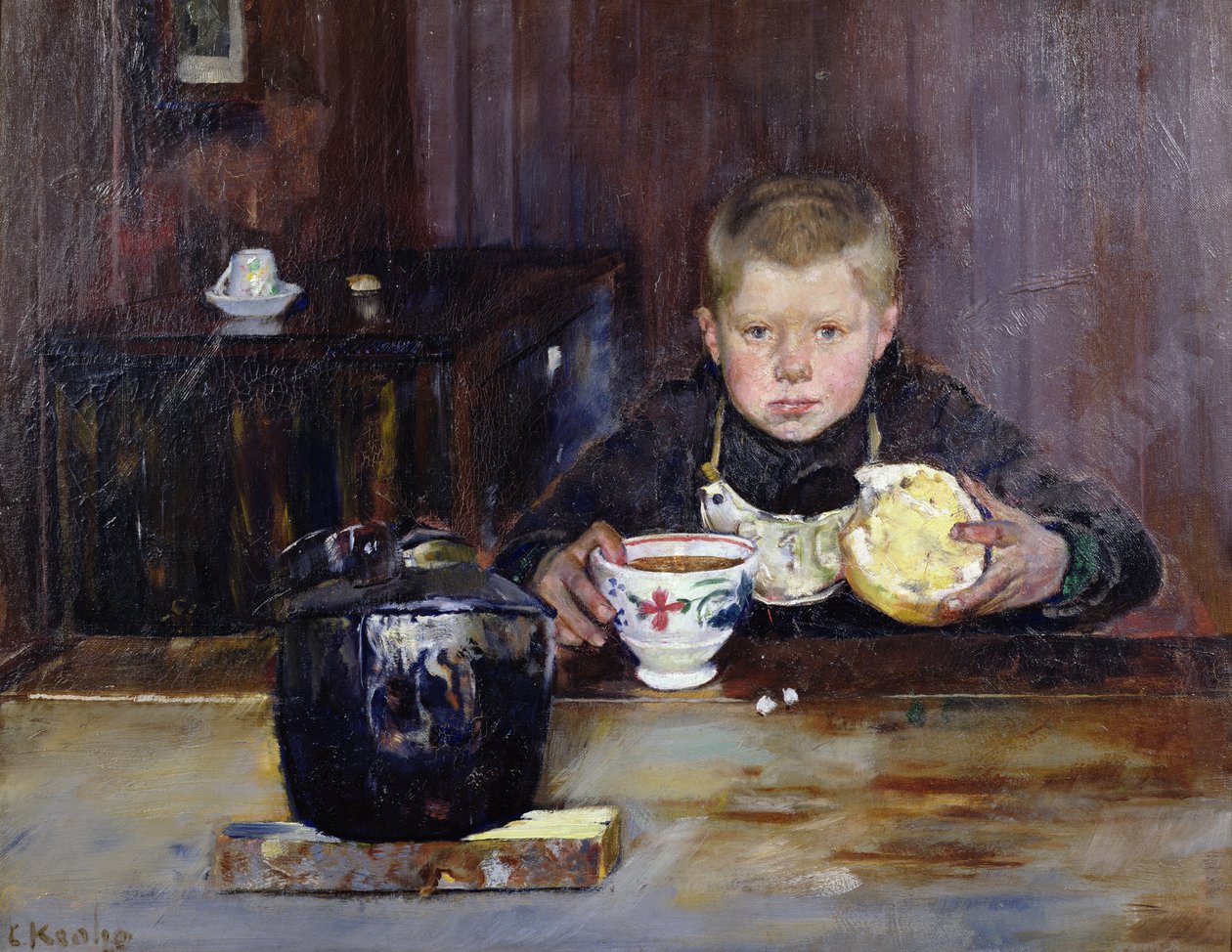 Ragazzo di bottega che beve caffè da Christian Krohg