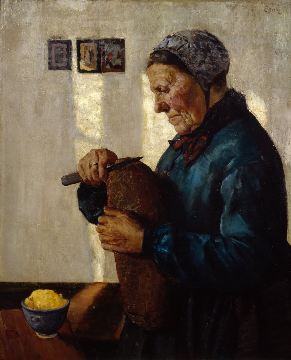 Moglie che taglia il pane da Christian Krohg