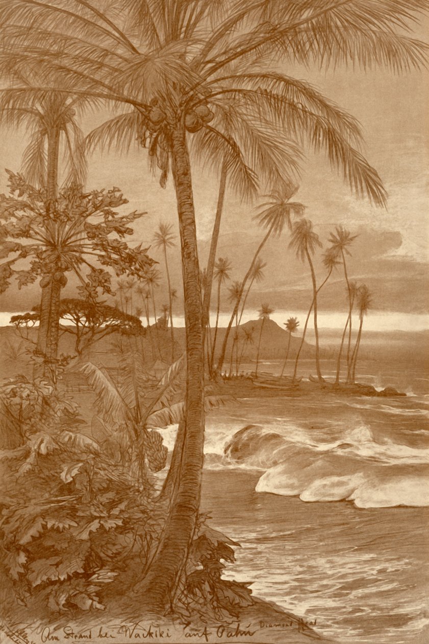 La spiaggia di Waikiki, Hawaii, 1898 da Christian Wilhelm Allers
