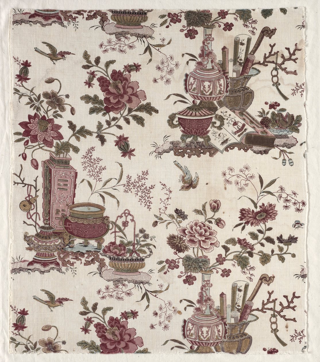 Frammento di cotone stampato in woodblock da Christophe Philippe Oberkampf