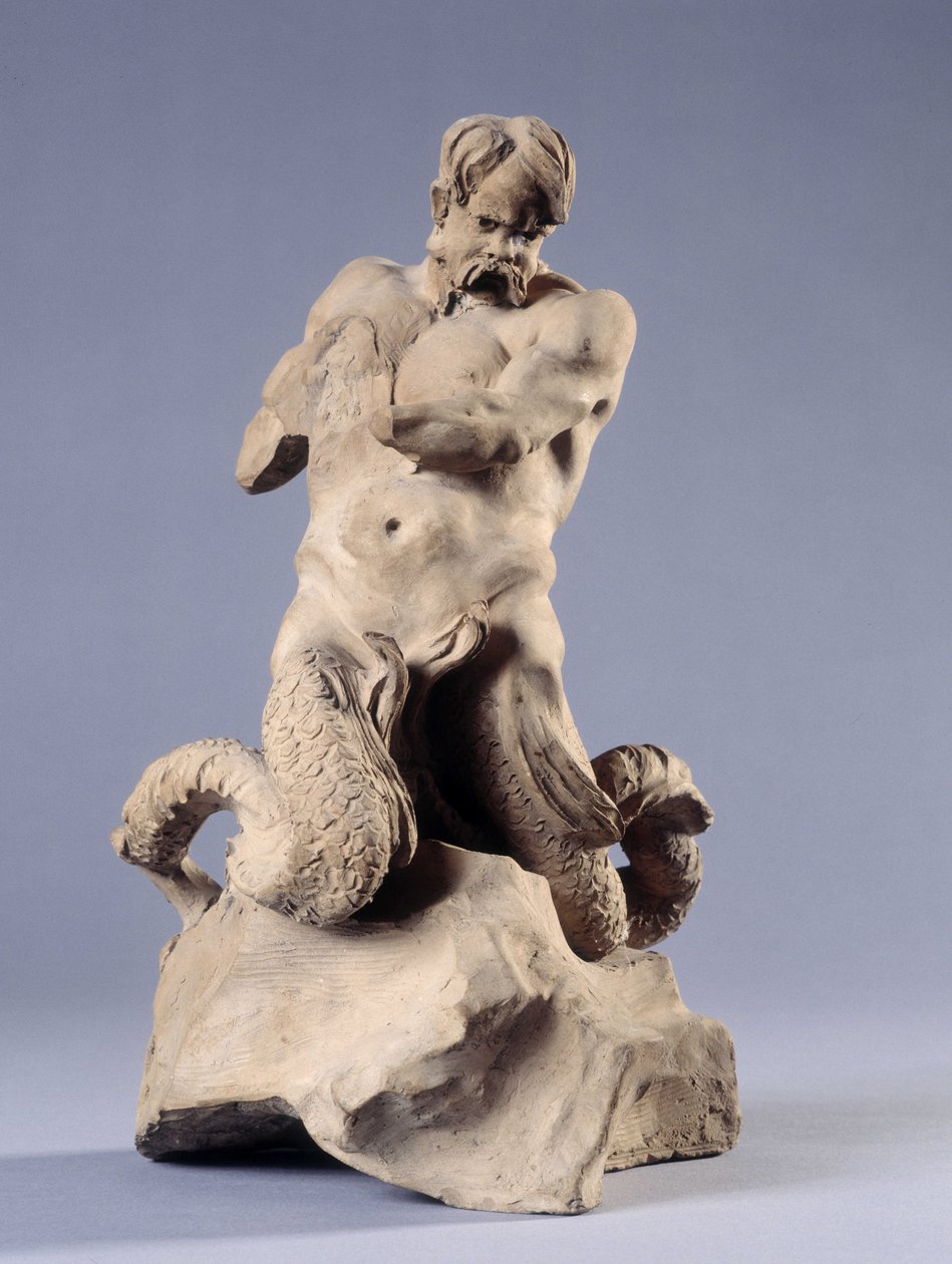 Tritone. Scultura in pietra da Christophe Veyrier