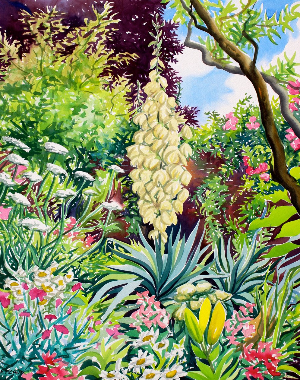 Giardino con yucca in fiore da Christopher Ryland