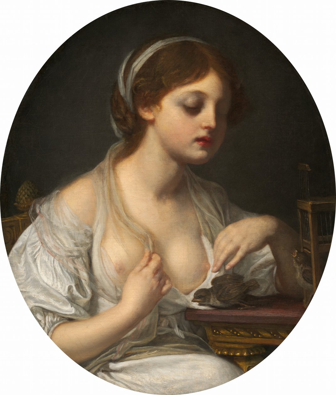 Ragazza con uccelli da Circle of Jean Baptiste Greuze