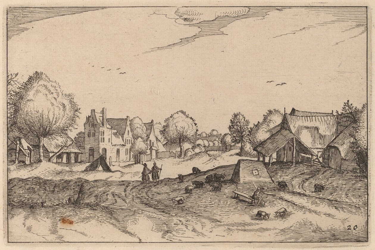Strada del villaggio da Claes Jansz Visscher after Johannes van Doetechum, the Elder after Lucas