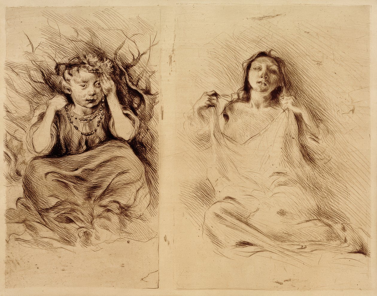 Infanzia / Ragazza con collana di sorbo (?) Ricamo / Risveglio da Clara Siewert