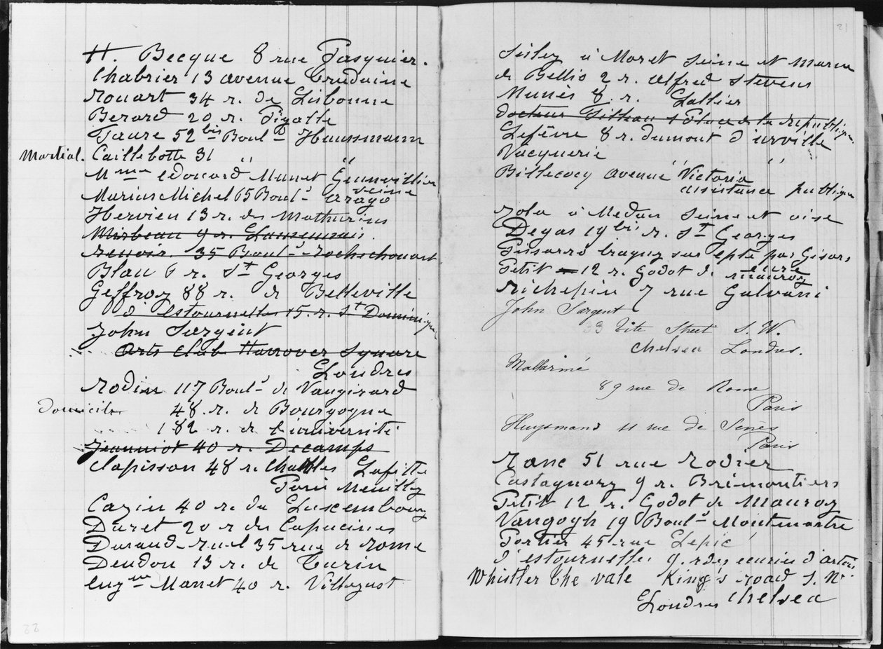 Pagine dal libro contabile di Monet con nomi e indirizzi da Claude Monet