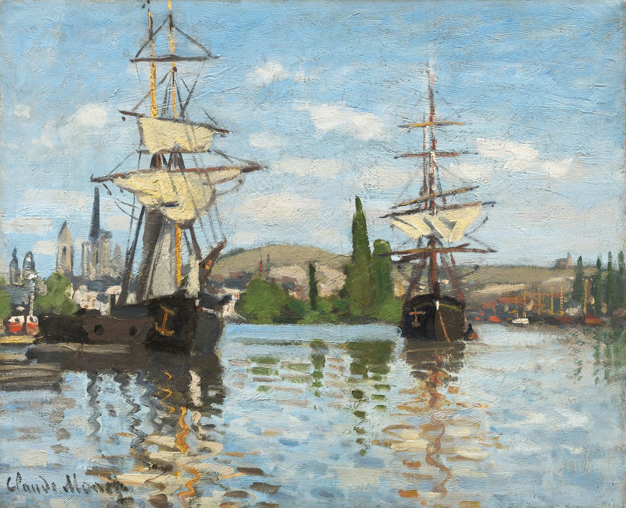 Navi sulla Senna a Rouen, 1872-73 da Claude Monet