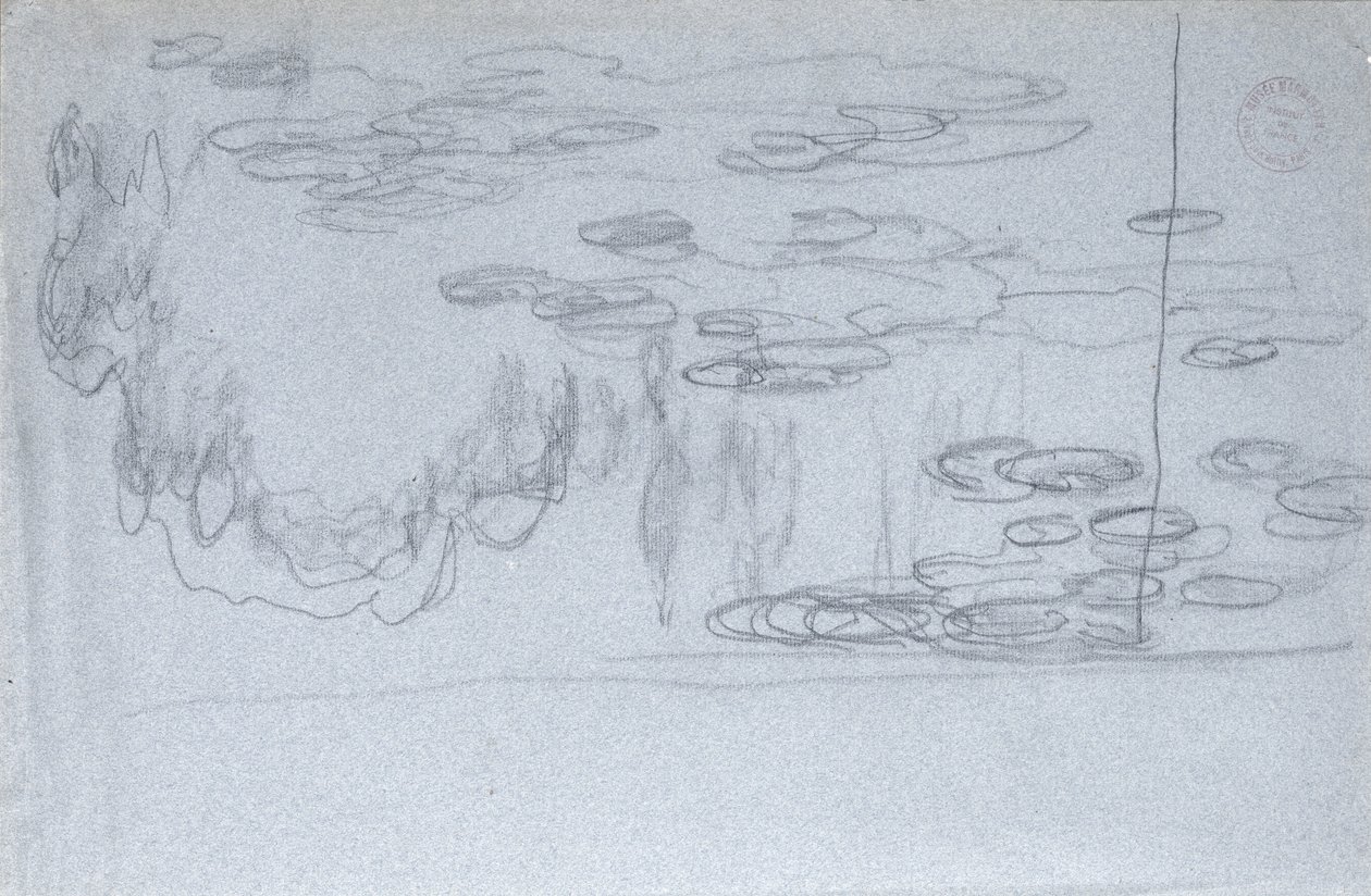 Ninfee, c.1918 (carboncino nero su carta blu) da Claude Monet