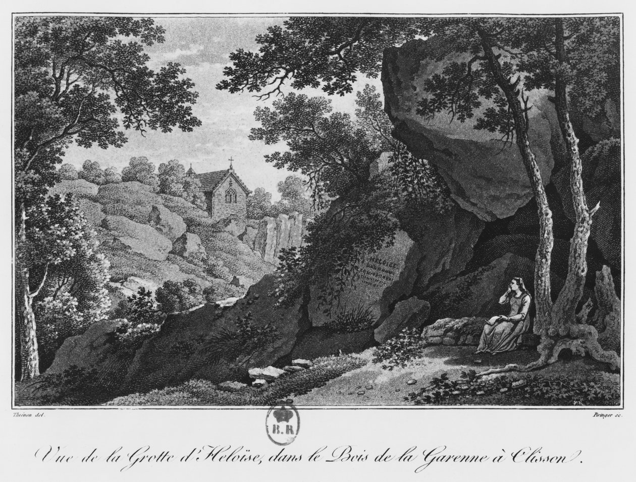 Veduta della grotta di Eloisa nel parco di La Garenne a Clisson, illustrazione da 