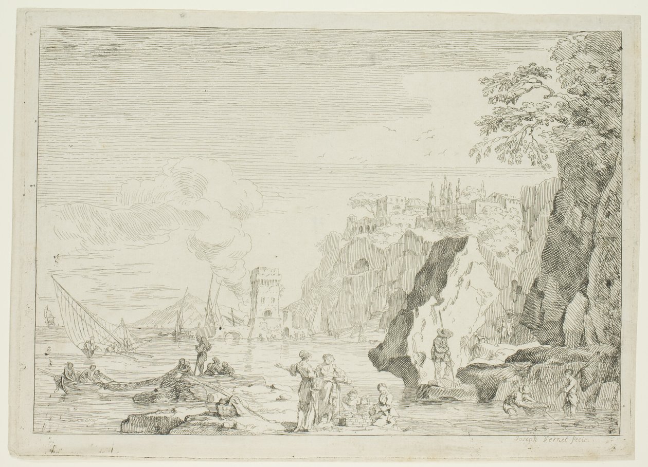 La spiaggia con la grande torre da Claude Joseph Vernet