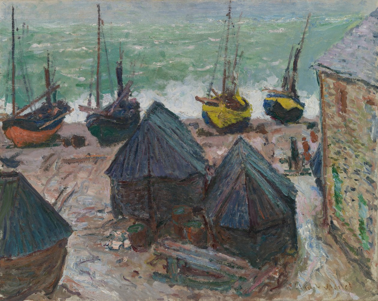 Barche sulla Spiaggia a Étretat da Claude Monet