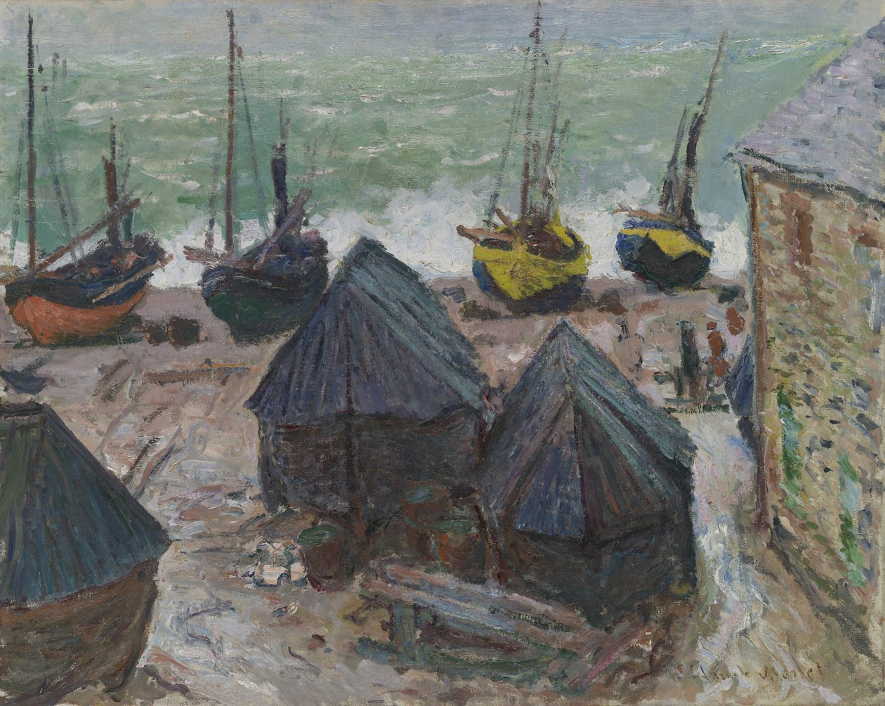 Barche sulla spiaggia a Étretat da Claude Monet