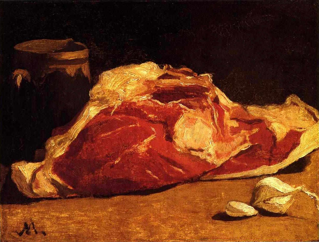 Natura morta con carne da Claude Monet