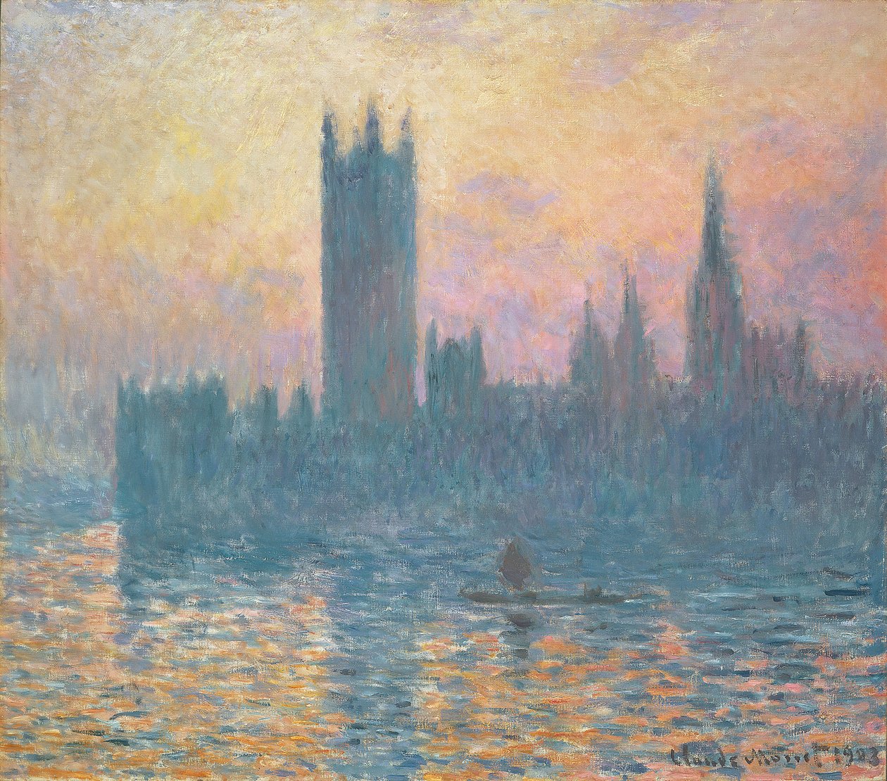 Le case del Parlamento, tramonto da Claude Monet