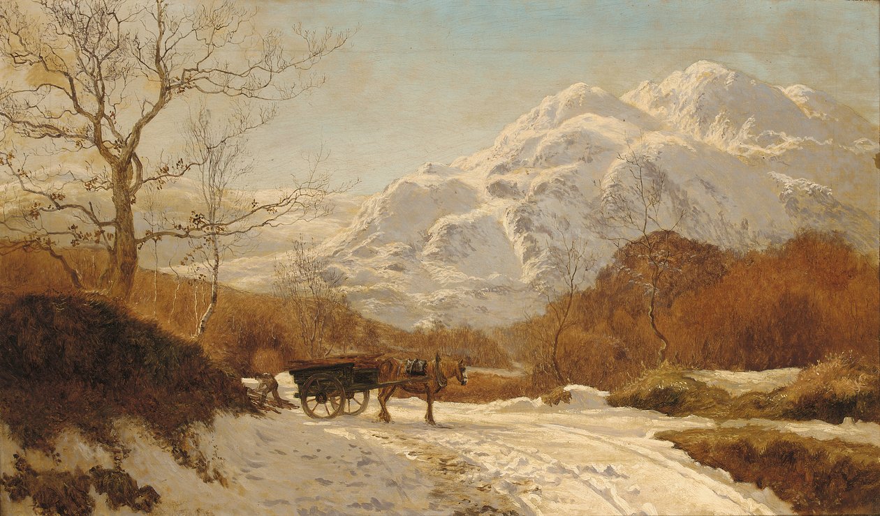 Raccolta di legna in un paesaggio alpino da Colin Hunter