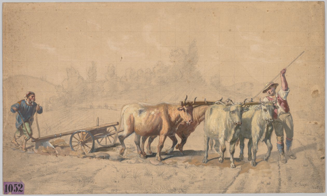 Quattro buoi che tirano un aratro, 1853 da Constant Troyon
