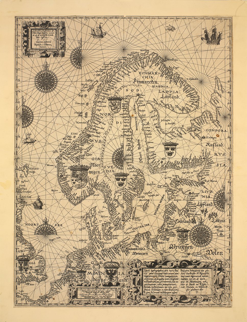 Mappa della Scandinavia e della Norvegia (Amsterdam 1610) da Cornelis Doedsz