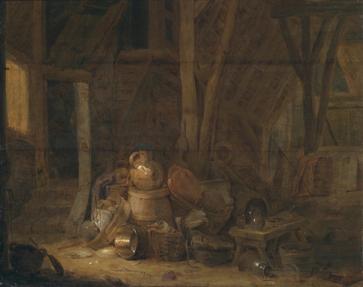 Interno di un fienile, monogrammato e datato a metà sinistra da Cornelis Saftleven
