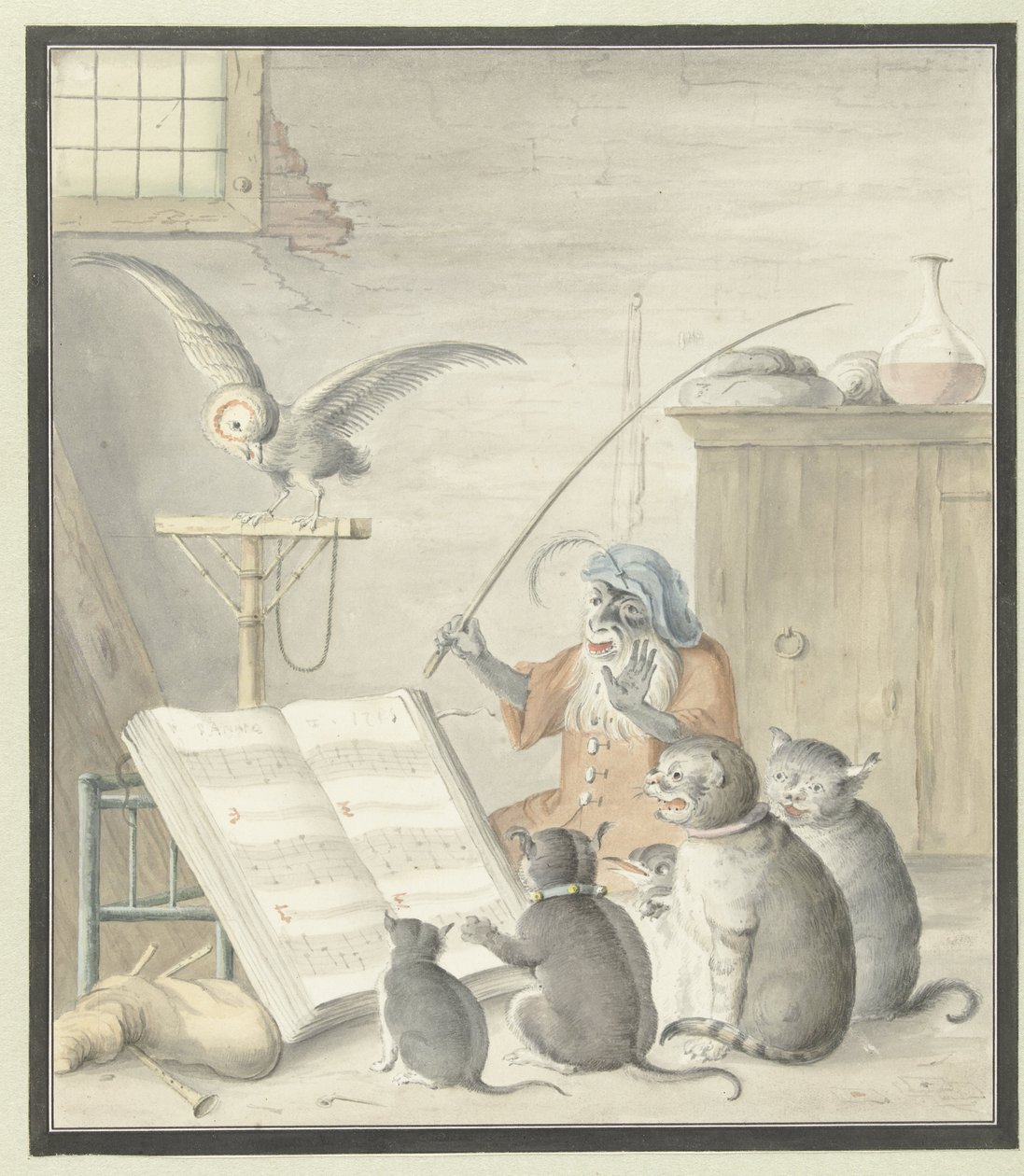 Interno con concerto di gatti da Cornelis Saftleven (possibly)